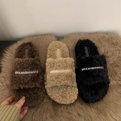 Дизайнерские нишевые кудрявые волосы толстая подошва верхняя одежда Мао Мао тапочки весна и лето универсальная женская обувь флис удобные повседневные хлопковые тапочки