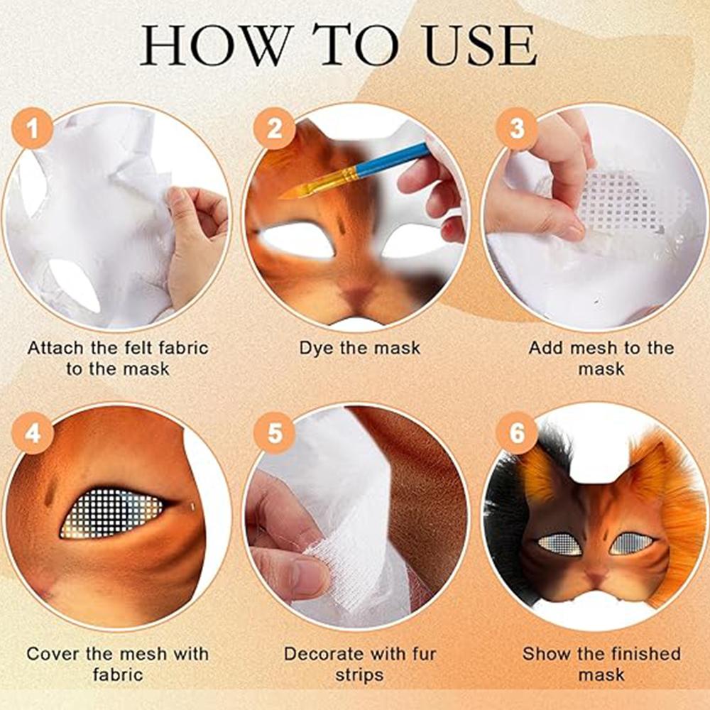 DIY Blank Masks Kit Half Face Hand Drawn Animal Cat Fox Mask DIY Handmade Graffiti Half Face Mask Party Halloween Christmas Gift