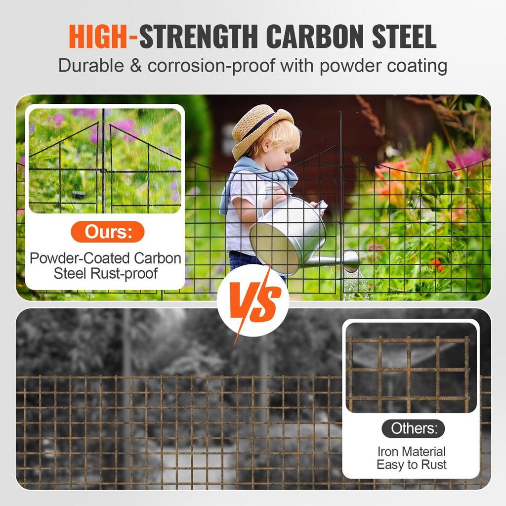 Garden Fence, No Dig Fence 36.6''(H)x29.5''(L) Animal Barrier Fence, Underground Decorative Garden Fencing with 2.5 inch Spike Spacing, Metal Dog