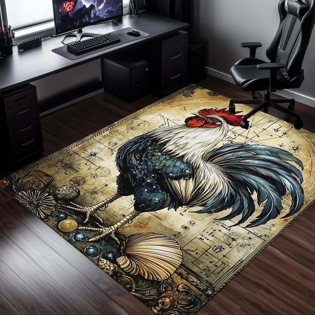 Vintage Rooster Art Crystal Velvet Rug Rustic Farmhouse Decor Living Room Floor Mat Antique Style Animal Print Home Decoration