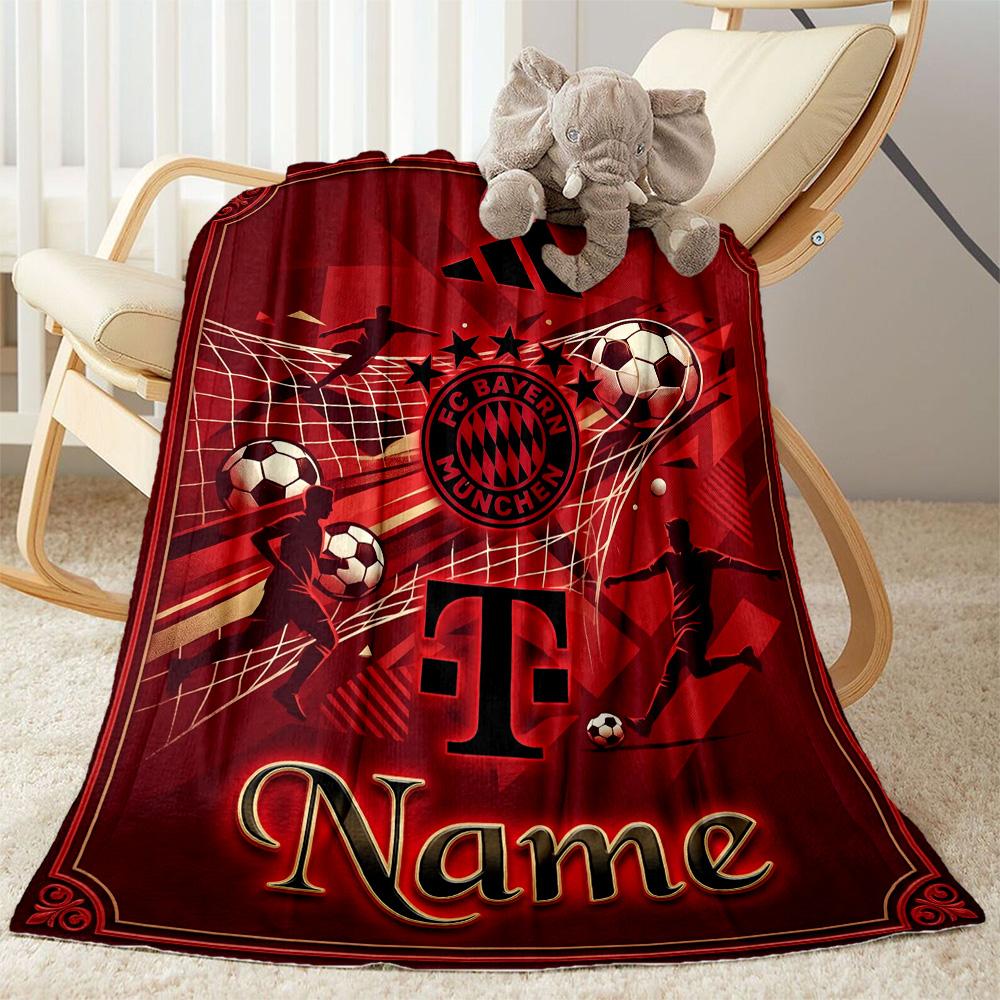 Bayern Munich Soccer Poster Personalized Name Blanket Throw Customizable Blanket Ultra-Soft Throw For Nap Chair Sofa Office Chair