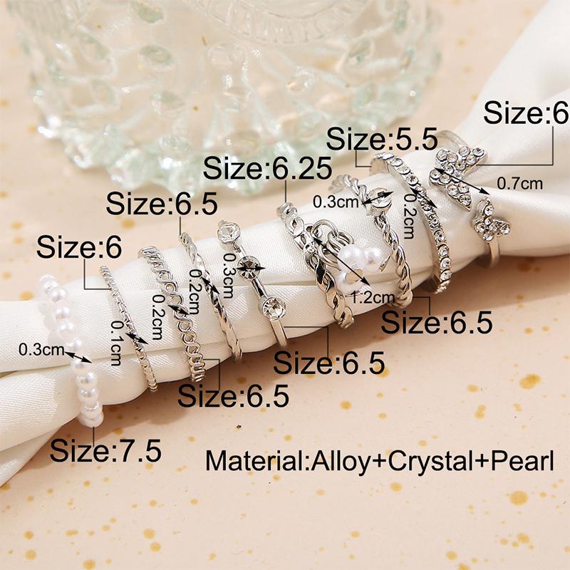 1 комплект колец в корейском стиле с бабочками и жемчугом для женщин, блестящие жемчужные готические винтажные стразы, простые модные украшения для пальцев, подарок