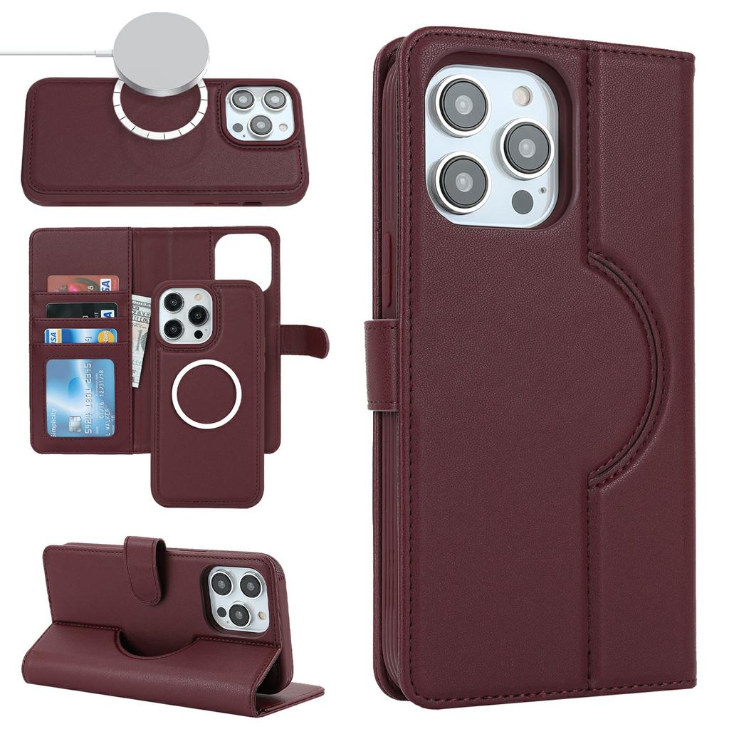 For iPhone 15 Pro Wallet Case Compatible with MagSafe Anti-Drop Detachable PU Leather Phone Cover