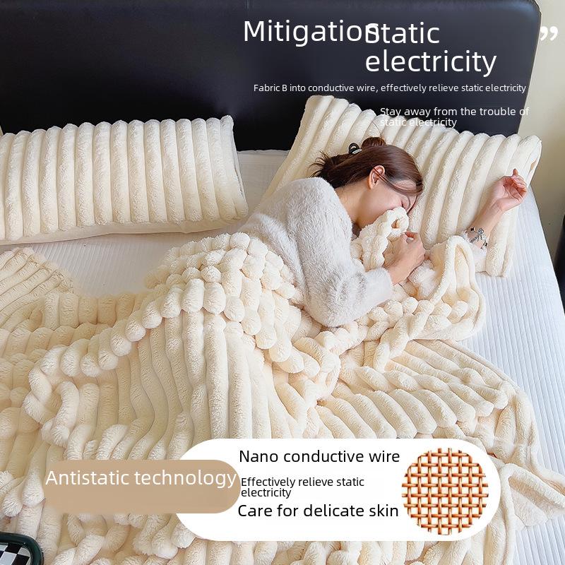 Thickened Coral Fleece Flannel Blanket - Rabbit Fur Nap Throw Milk Velvet Bed Cover