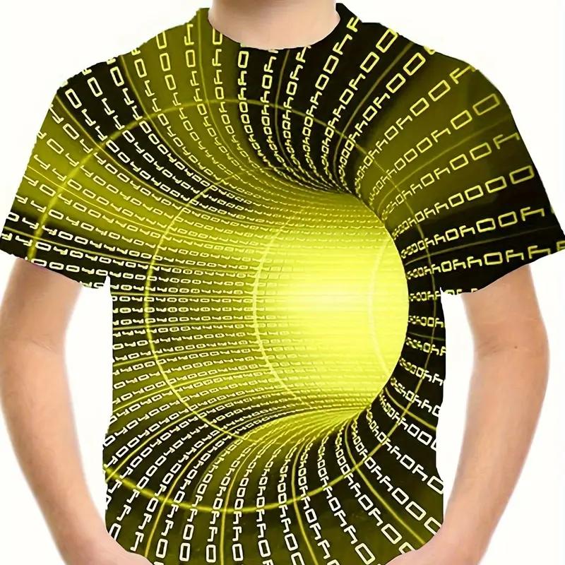 Cool Summer Style Boys' Vision Llusion Graphic T-Shirt Breathable Stretchy Comfortable Sports Style