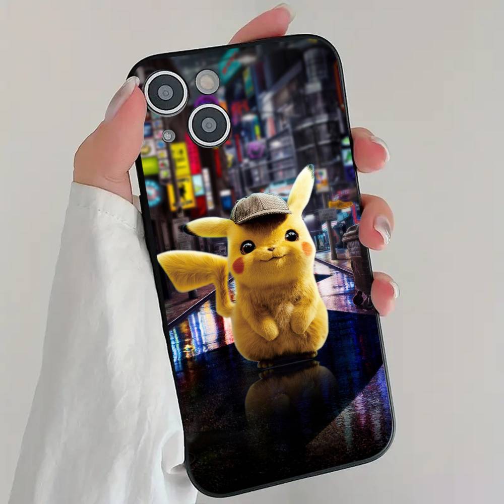 Lovely P-Pikachu Anime Game P-Pokemon Phone Case Cool Black Silicone Soft For IPhone 16 15 14 13 12 11 X XR Plus Pro Max Plus