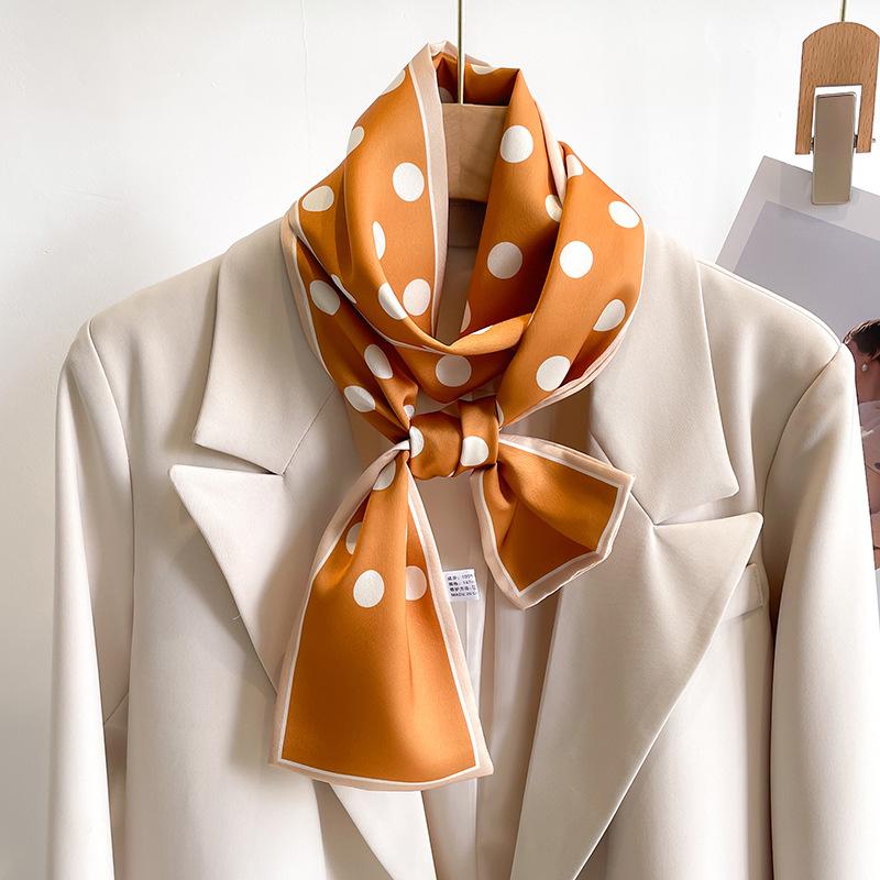 Polka dot small silk scarf women's thin and narrow long scarf Korean version versatile bag with headband ribbon streamer thin spring and summer