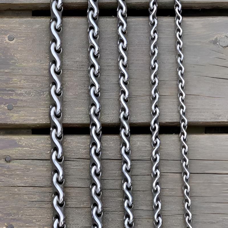 Sturdy Ribbed Chain Cowhide Handle Stainless Steel Anti-Bite Leash for Medium to Large Dogs
