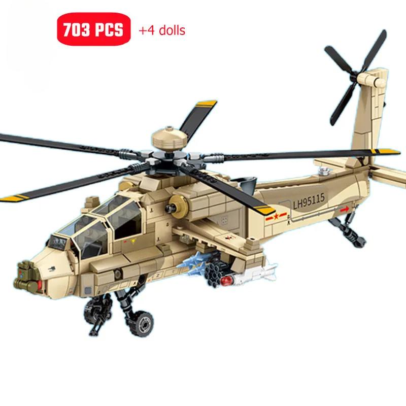 703pcs Military Series Z-21 Heavy Armed Helicopter Assemblage Building Blocks MOC Fighter, Aircraft Model Bricks Kids Toys