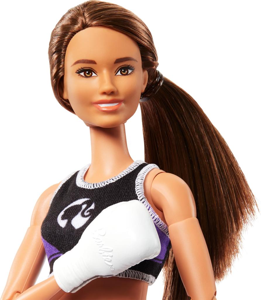 Barbie Careers Fashion Doll Accessories Brunette Boxer in Removable Uniform with Boxing Gloves and 22 Bendable Joints &