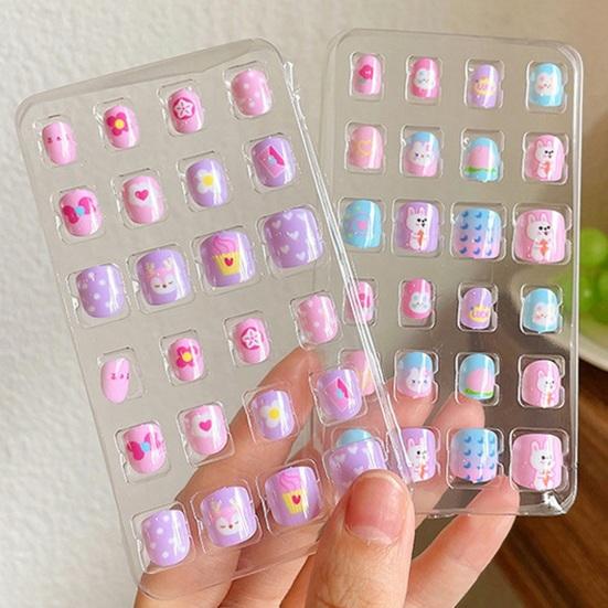 24 шт. детские накладные ногти Kawaii детские накладные наклейки для дизайна ногтей набор креативный набор для ногтей «сделай сам» для украшения ногтей
