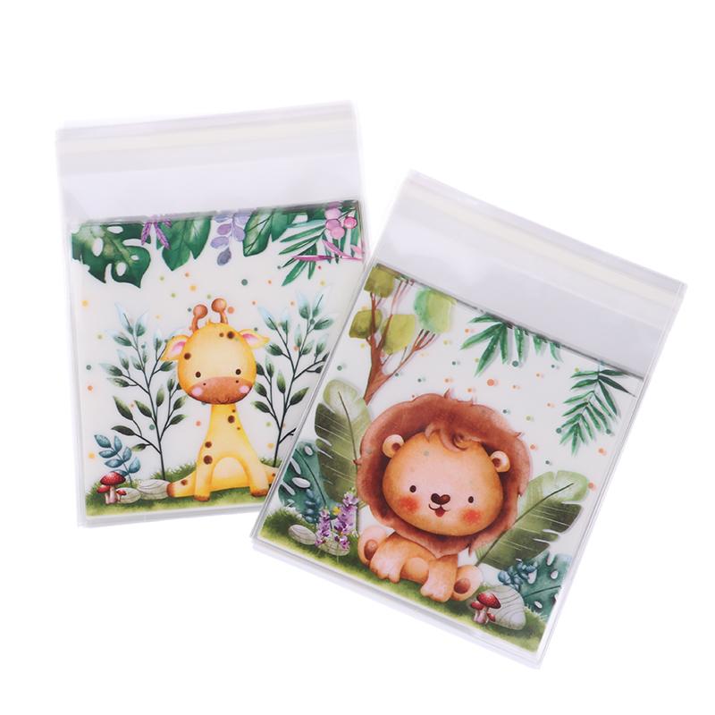 50 шт./пакет самозапечатывающиеся мешочки для печенья и конфет с изображением животных джунглей Wild One Safari тематика день рождения декор для детей подарочные пакеты для детского душа
