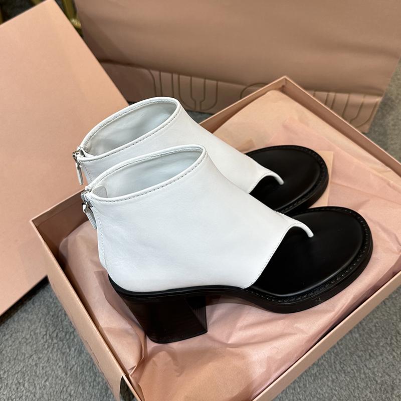 Fashion New Retro Sexy Heels Ankle Boots For Women Flip-Flops Summer thick with Boots Runway Shoes Leather Short Boots Female Sandals