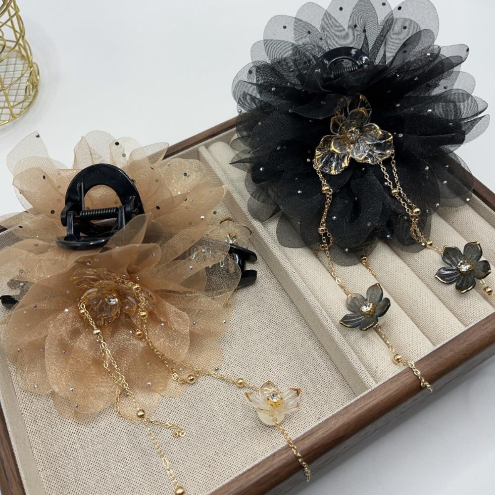Temperament Peony Flower Grasping Clip Tassel Plastic Shark Clip Sequin Hair Clip Hair Accessories