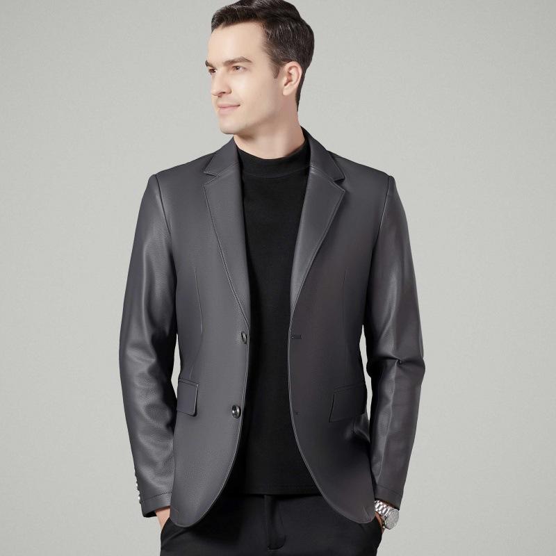 New Men's Leather Suit Sheepskin Suit Business Casual Leather Jacket Fashion Simple Leather Single Top