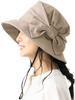 Шляпа с широкими полями и защитой от УФ-лучей Queen Head с боковыми лентами для маленького плюс лица, шляпа актрисы, женские размеры, защита, [XL 58.5-61см - Латте]