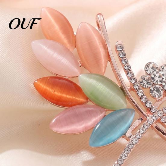 Colorful Rhinestone Leaf Pin Floral Branch Brooch with Leaves & Rhinstone, Alloy Lapel Coats Decorative Accessories for Women Girls , Clothing Jewelry