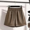 DIMANAF 2024 Plus Size Autumn Winter Shorts Women Solid New PU Leather Casual Loose Wide Leg Pants Short Pants