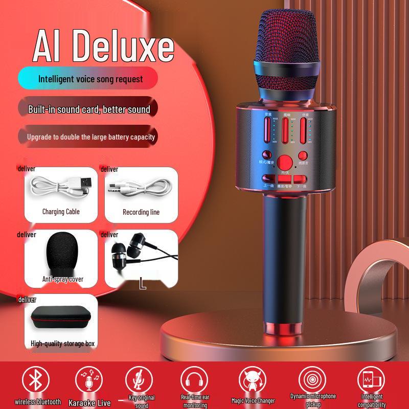 Wireless Bluetooth Mobile Microphone & Speaker for Home Karaoke with Built-in Sound Card