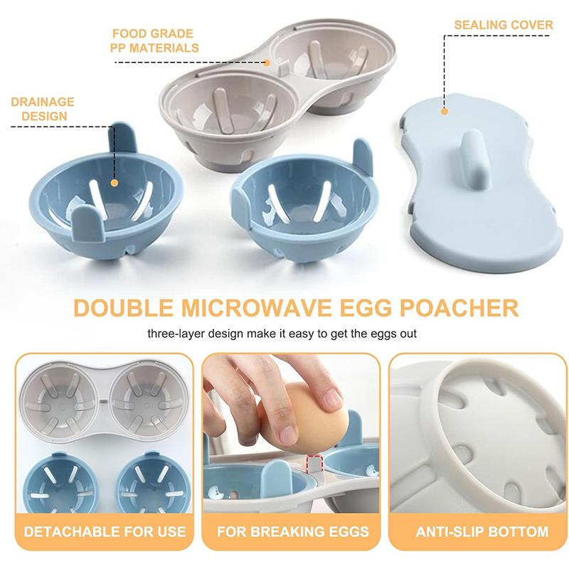LMETJMA Microwave Egg Poacher Double Layer Egg Boiler for Microwave 2 Cavity Eggs Poacher Steamer Boiled Egg Cup Mold JT398