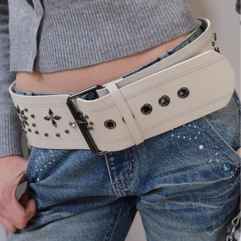Vintage Leather Waist Belt Gothic Dress Jeans Belt Niche Women's Rivet Belt  Waist-Cinching
