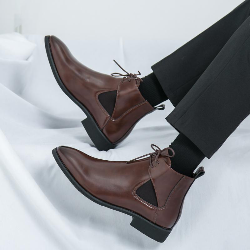 Коричневые высокие мужские кожаные туфли Модный минималистичный британский стиль для вечеринок на открытом воздухе Отдых Бизнес Офис Мужская обувь большого размера