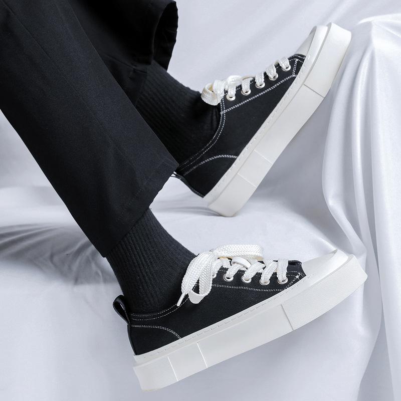 Мужские туфли в стиле колледжа, новые, нишевые, парусиновые, мужские туфли, на платформе, низкие, одинарные, на шнуровке, для занятий бордингом 44313-A