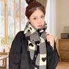 Love Checkerboard Soft Glutinous Scarf Women'S Season Thickened Arctic Velvet Warm Neck Japanese Sweet Knitted Shawl