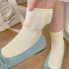 Solid Color Women Socks Cotton Thin Breathable Elastic Long Socks Japanese Style School Girls Black White Gray Middle Tube Socks