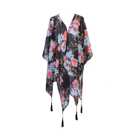 Летний пляжный халат с цветочным принтом Быстросохнущий декор с кисточками Солнцезащитный крем Свободный пончо Купальник Открытая пляжная одежда Кардиган Нерегулярный отдых