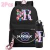 2Pcs/set 26 English Letter K-pop Printed Backpack with 750Ml Water Bottler for Teenager Girl Boy Bookbag Kid Gift Large Capacity waterproof Travel Bag
