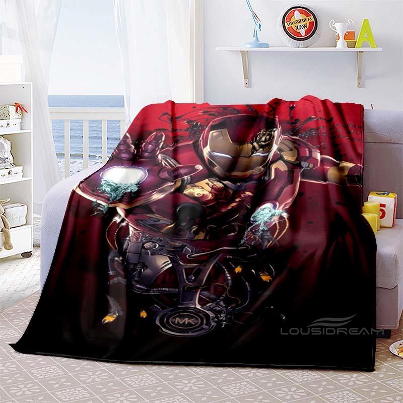 Iron Man Cartoon Comic Funny Expression Blanket, Warm Flannel Sofa Blanket, Home, Bedroom, Travel.