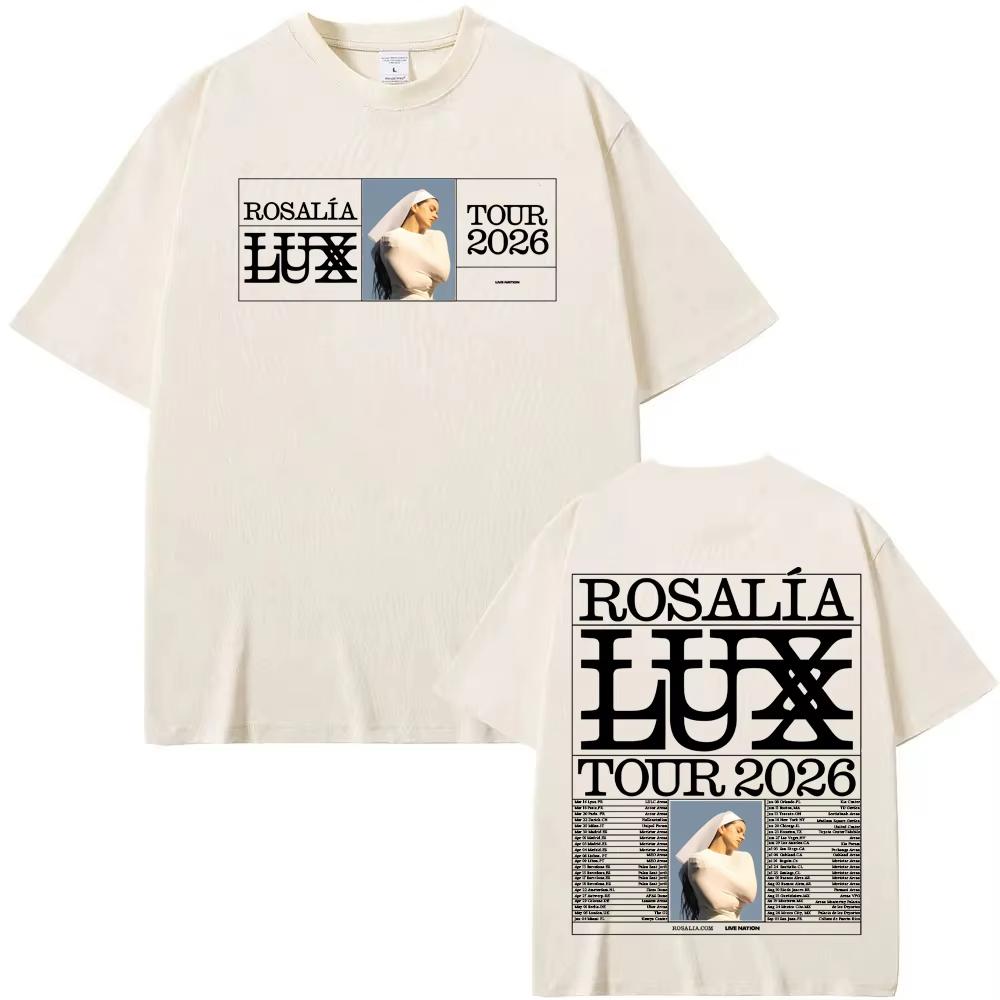 ROSALIA LUX тур Футболка 2026 ROSAIA Такая же, как на официальном сайте Высококачественная футболка Оверсайз Хлопок Харадзюку Круглый вырез ФУТБОЛКИ