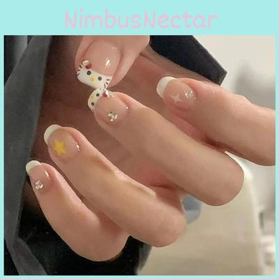 B665kt Милый и очаровательный кошачий мультяшный дизайн для ногтей для девочек 24 штуки