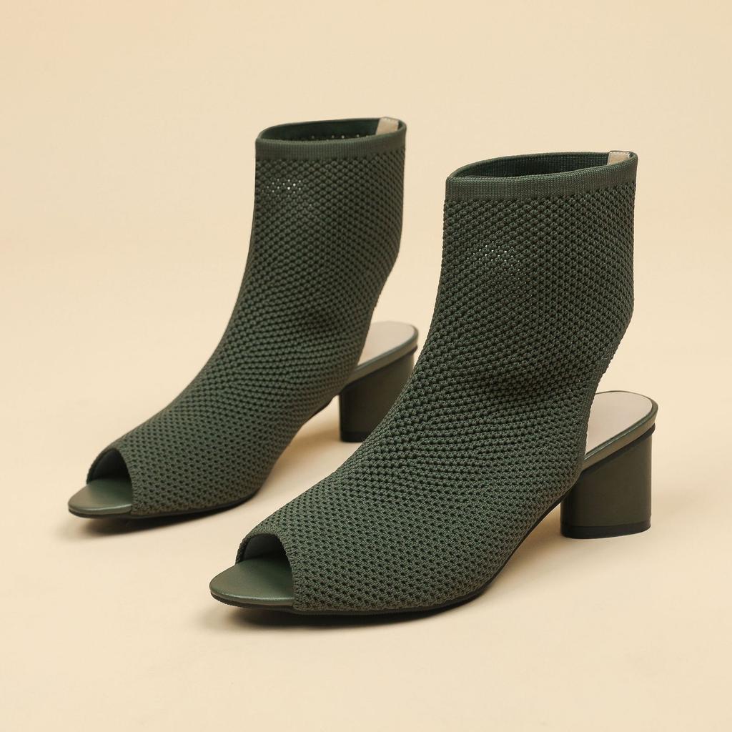 Осень-зима Большие размеры женские вязаные короткие сапоги-трубы повседневные удобные грубые каблуки с острым носком и толстым каблуком 34-43