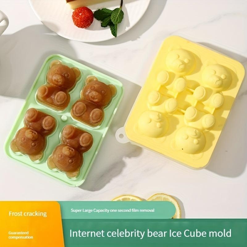 1pc Creative Bear Ice Cube Tray Flexible Food Grade Silicone Cartoon Ice Cube Mold Ice Trays For Freezer Kitchen Accessories