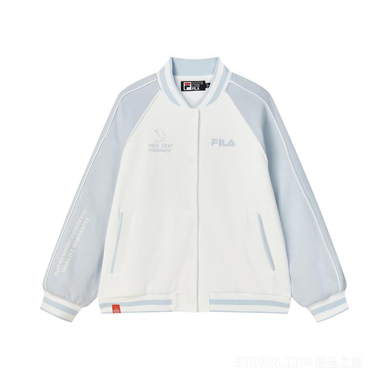 Fila Вязаная бейсбольная куртка с длинным рукавом Color Block для женщин, куртки, Солнечно-синий F11W249501F-LB
