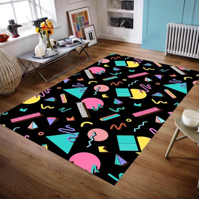 Colorful Trippy Area Rug Retro Arcade Carpet 80s 90s Accent Floor Mat Game Room Bowling Alley Man Cave Pattern Decor Gamer Gift