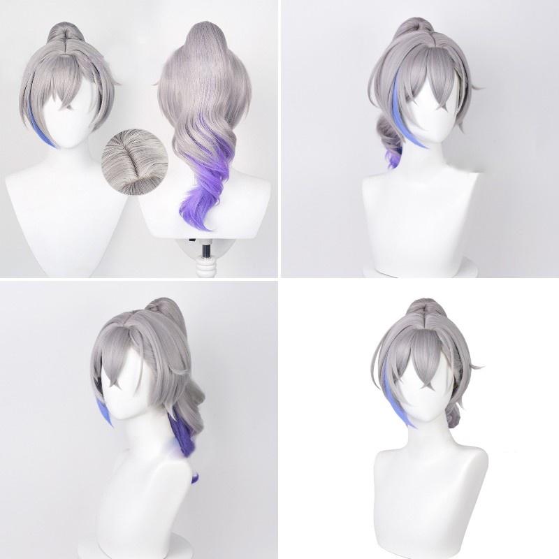Silver Wolf Cosplay Wig Medium Length, Hand-woven With High-temperature Fiber