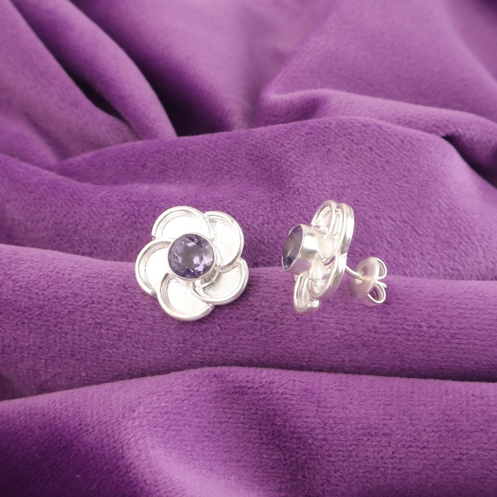 Натуральный иолит Стерлинговое серебро Бабочка Юбилейные Пусеты Серьги-пуссеты Ювелирные изделия EE-157-9