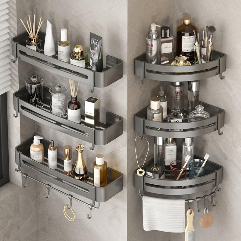 Xinpei Bathroom Corner Shelf, Wall-Mounted Toilet Organizer without Drilling, Washroom Storage Rack for Bathroom Vanity