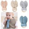 Soft Baby Wooden Hand Grasp Toy Rabbit Ears Chewing Appease Toy Newborn Teething Ring  Sleep
