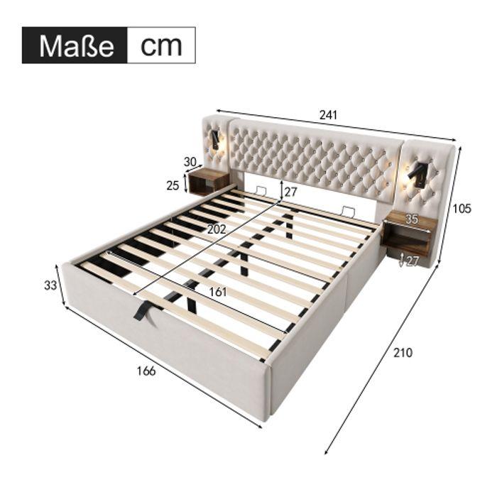 Спальный гарнитур - MUVOE - Кровать 160x200 см - 2 прикроватные тумбочки - USB - Винтажный бежевый