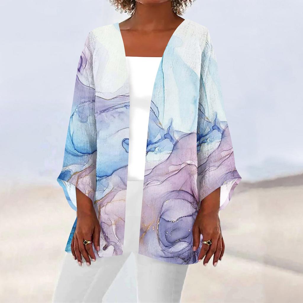 Women's Casual Fashion Caot Retro Printed Lightweight Medium Length Jacket Cardigan