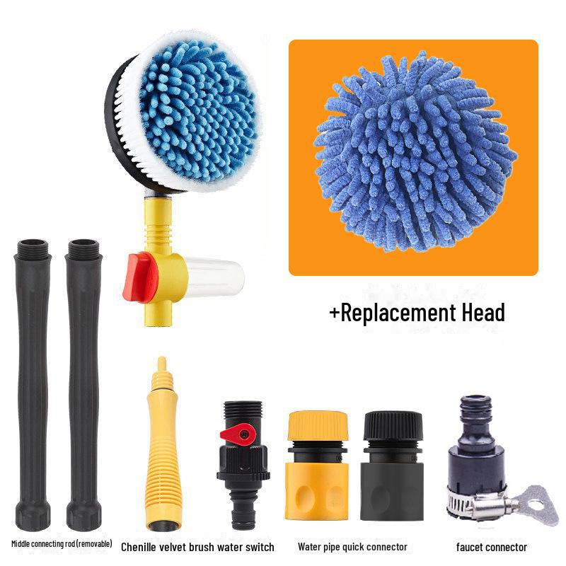 Portable Telescopic Chenille Car Wash Mop with Auto-Rotating Brush