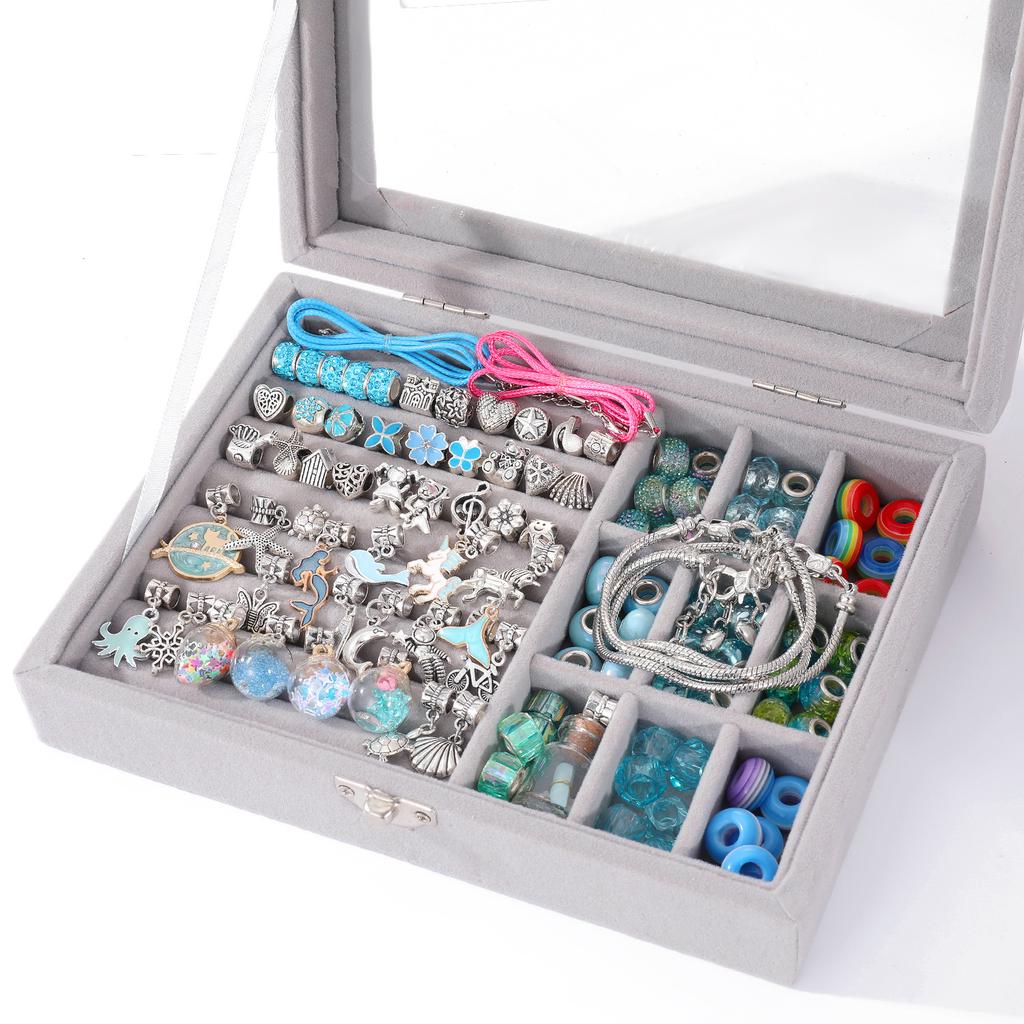 Набор подарочных коробок с кристальными браслетами для детей | Набор для рукоделия «Сделай сам» в ретро-вельветовой коробке