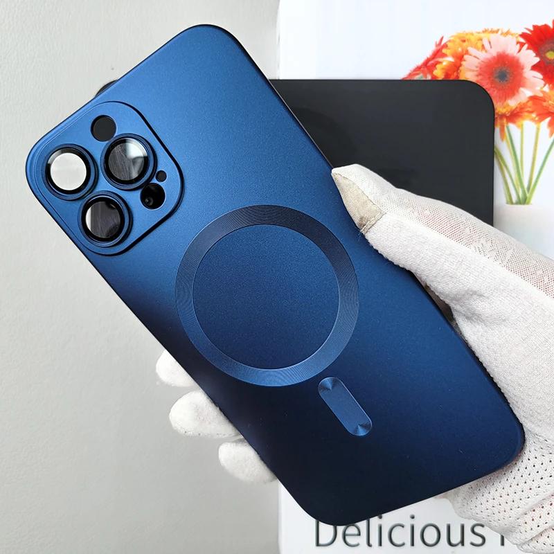 Роскошный чехол для беспроводной зарядки Magsafe для iPhone 16 15 14 13 12 11 Pro Max Plus, магнитный защитный чехол для объектива, противоударный матовый чехол
