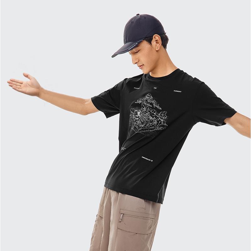 Li Ning CF Круглый вырез свитер с буквенным принтом Узор короткий рукав футболка мужские футболки черный ATSU595-2