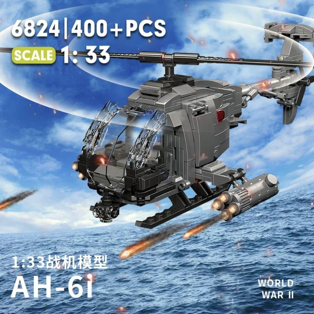 Сделай сам Военный Вторая Мировая Война AH-6i Вертолет Истребитель Модель Самолета Солдат Наборы Строительных Блоков Самолет Куклы Кирпич Сборка Игрушки Подарки