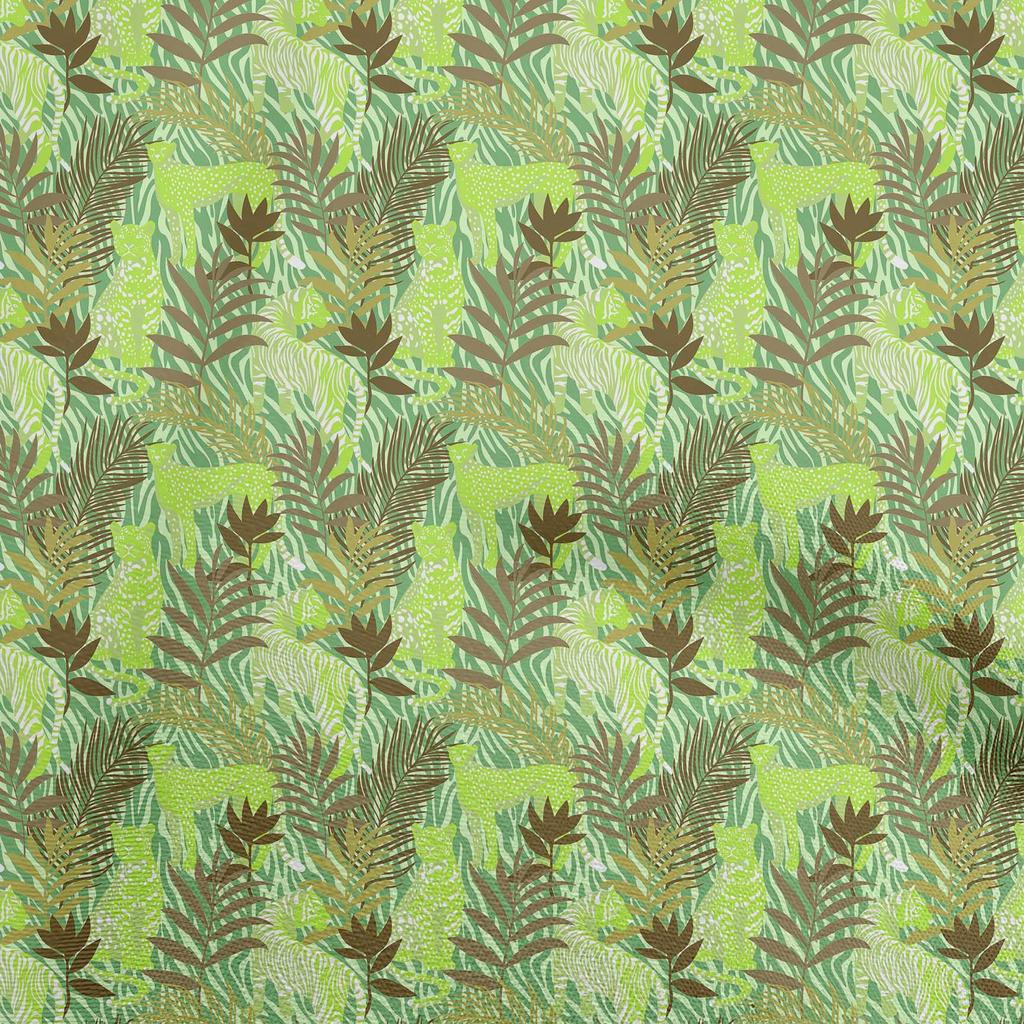 oneOone Cotton Flex Beige Fabric Tropical Leaf with Animal Sewing Fabric by The Yard Printed DIY Clothing Sewing Supplies 40 Inch